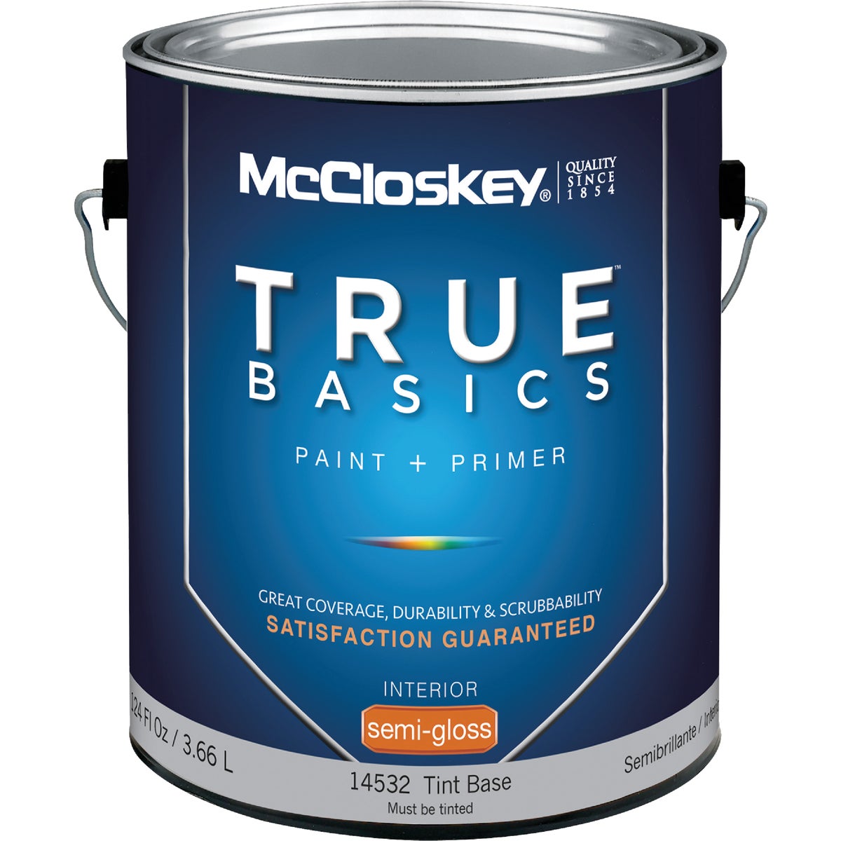 McCloskey True Basics Latex Paint & Primer Semi-Gloss Interior Wall Paint, Tint Base, 1 Gal.
