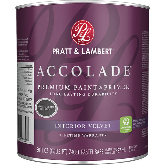 Pratt & Lambert Accolade Premium 100% Acrylic Paint & Primer Velvet Interior Wall Paint, Pastel Base, 1 Qt.