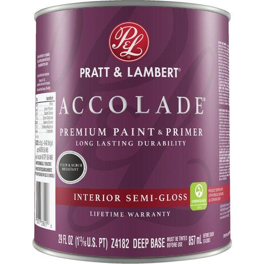 Pratt & Lambert Accolade Premium 100% Acrylic Paint & Primer Semi-Gloss Interior Wall Paint, Deep Base, 1 Qt.