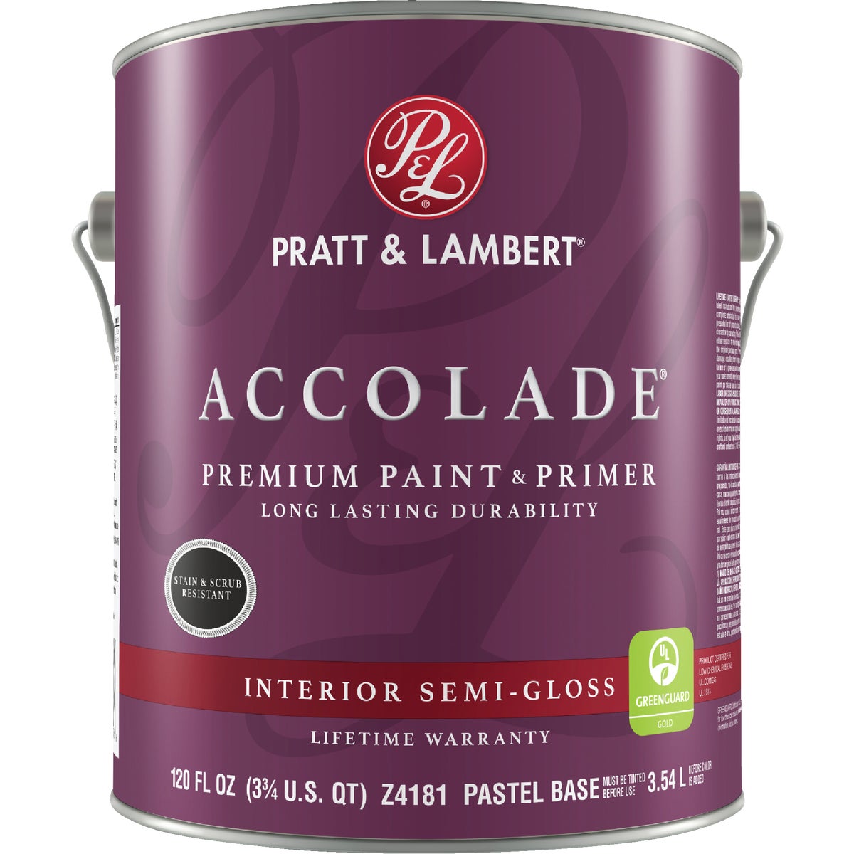 Pratt & Lambert Accolade Premium 100% Acrylic Paint & Primer Semi-Gloss Interior Wall Paint, Pastel Base, 1 Gal.