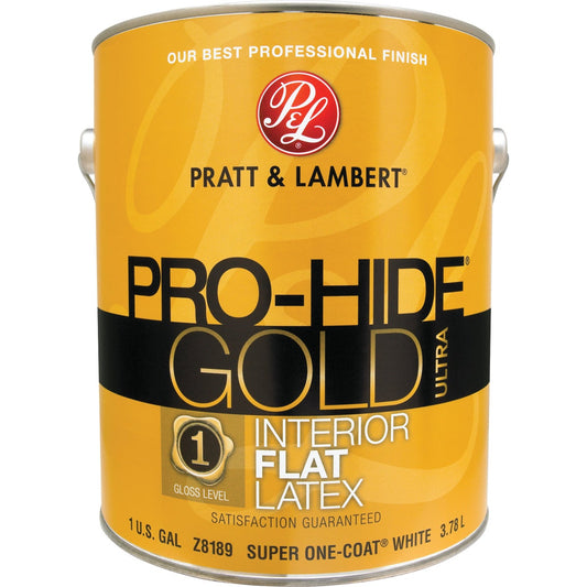 Pratt & Lambert Pro-Hide Gold Ultra Latex Flat Interior Wall Paint, Super-One Coat White, 1 Gal.