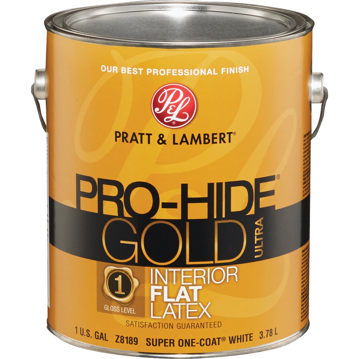 Pratt & Lambert Pro-Hide Gold Ultra Latex Flat Interior Wall Paint, Super-One Coat White, 1 Gal.