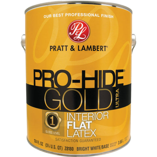 Pratt & Lambert Pro-Hide Gold Ultra Latex Flat Interior Wall Paint, Bright White Base, 1 Gal.