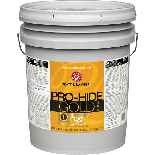 Pratt & Lambert Pro-Hide Gold Ultra Latex Flat Interior Wall Paint, Bright White Base, 5 Gal.