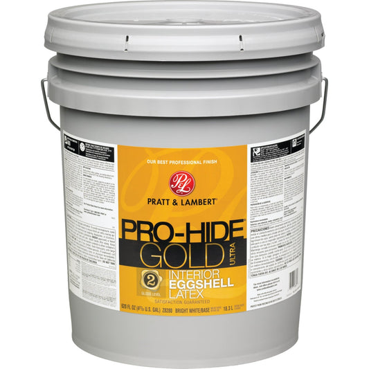 Pratt & Lambert Pro-Hide Gold Ultra Latex Eggshell Interior Wall Paint, Bright White Base, 5 Gal.