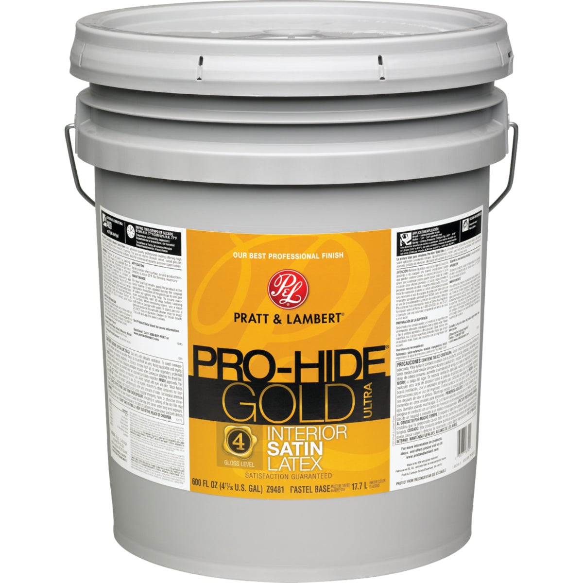 Pratt & Lambert Pro-Hide Gold Ultra Latex Satin Interior Wall Paint, Pastel Base, 5 Gal.