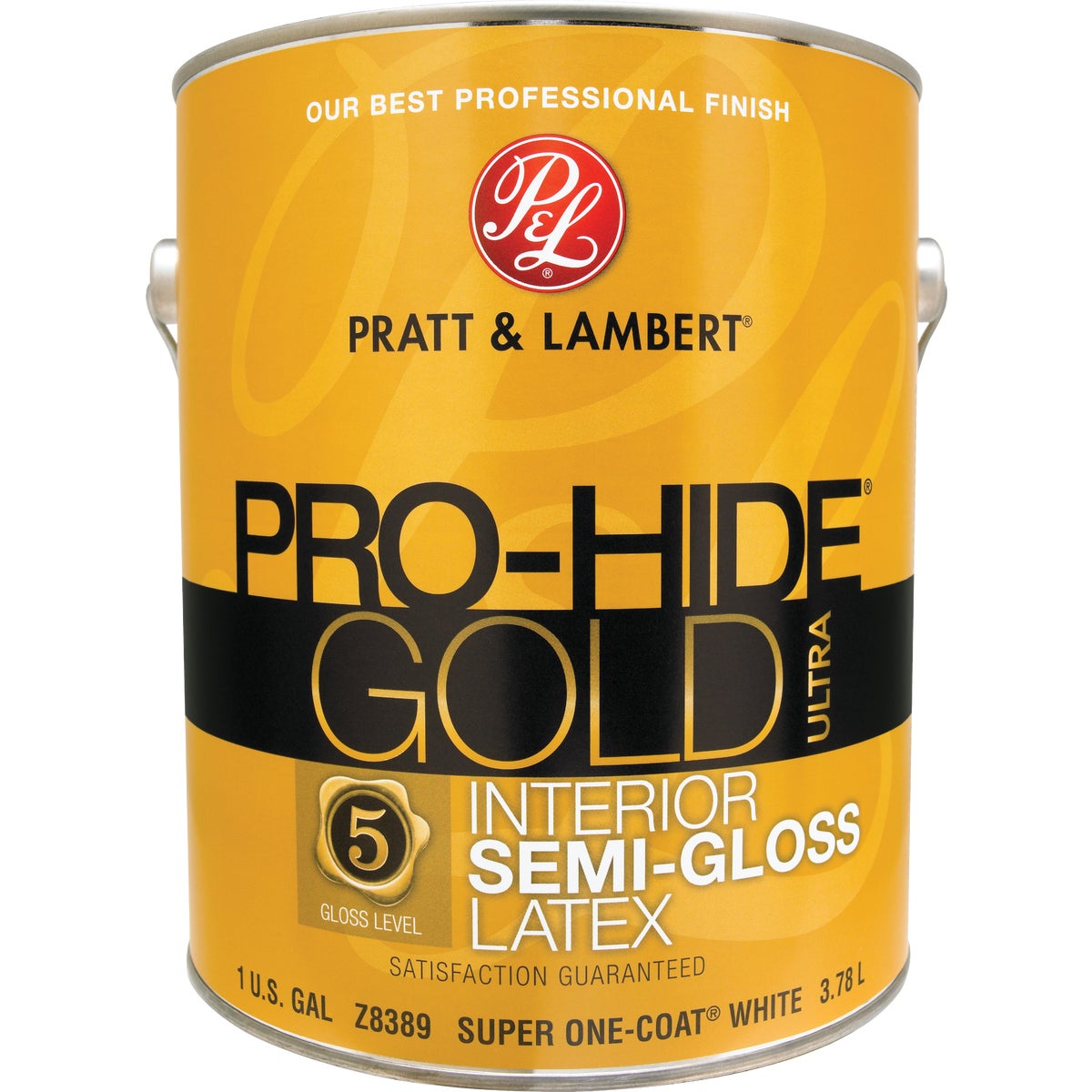 Pratt & Lambert Pro-Hide Gold Ultra Latex Semi-Gloss Interior Wall Paint, Super One-Coat White, 1 Gal.