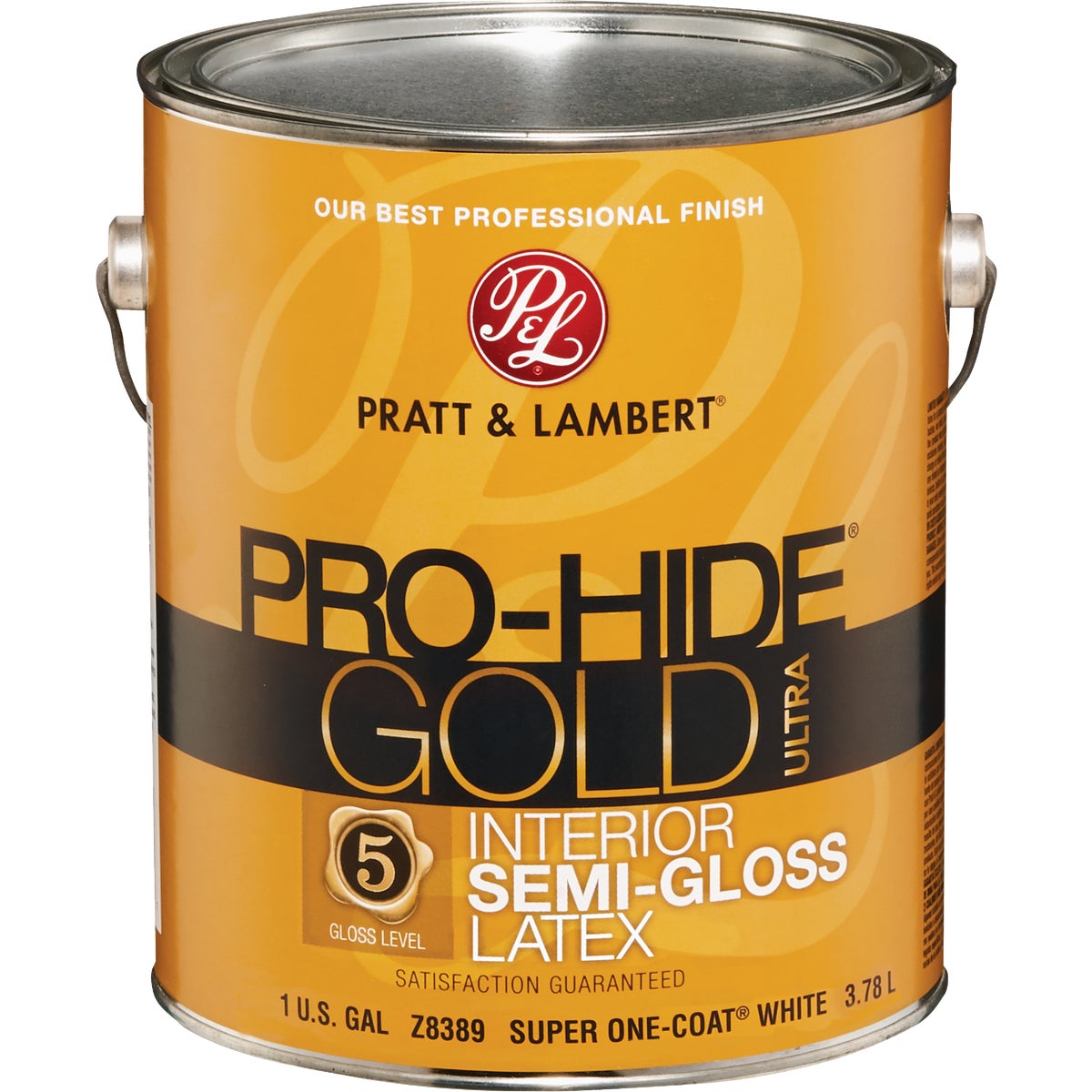 Pratt & Lambert Pro-Hide Gold Ultra Latex Semi-Gloss Interior Wall Paint, Super One-Coat White, 1 Gal.