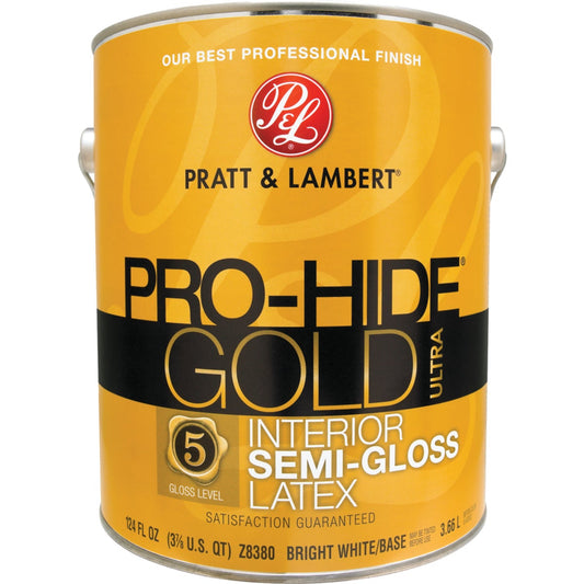 Pratt & Lambert Pro-Hide Gold Ultra Latex Semi-Gloss Interior Wall Paint, Bright White Base, 1 Gal.