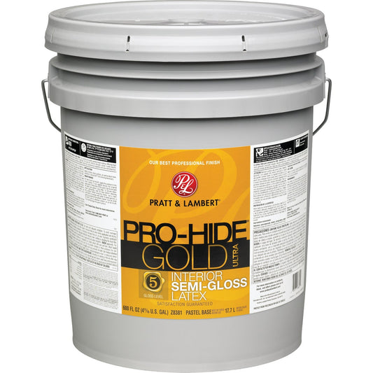 Pratt & Lambert Pro-Hide Gold Ultra Latex Semi-Gloss Interior Wall Paint, Pastel Base, 5 Gal.