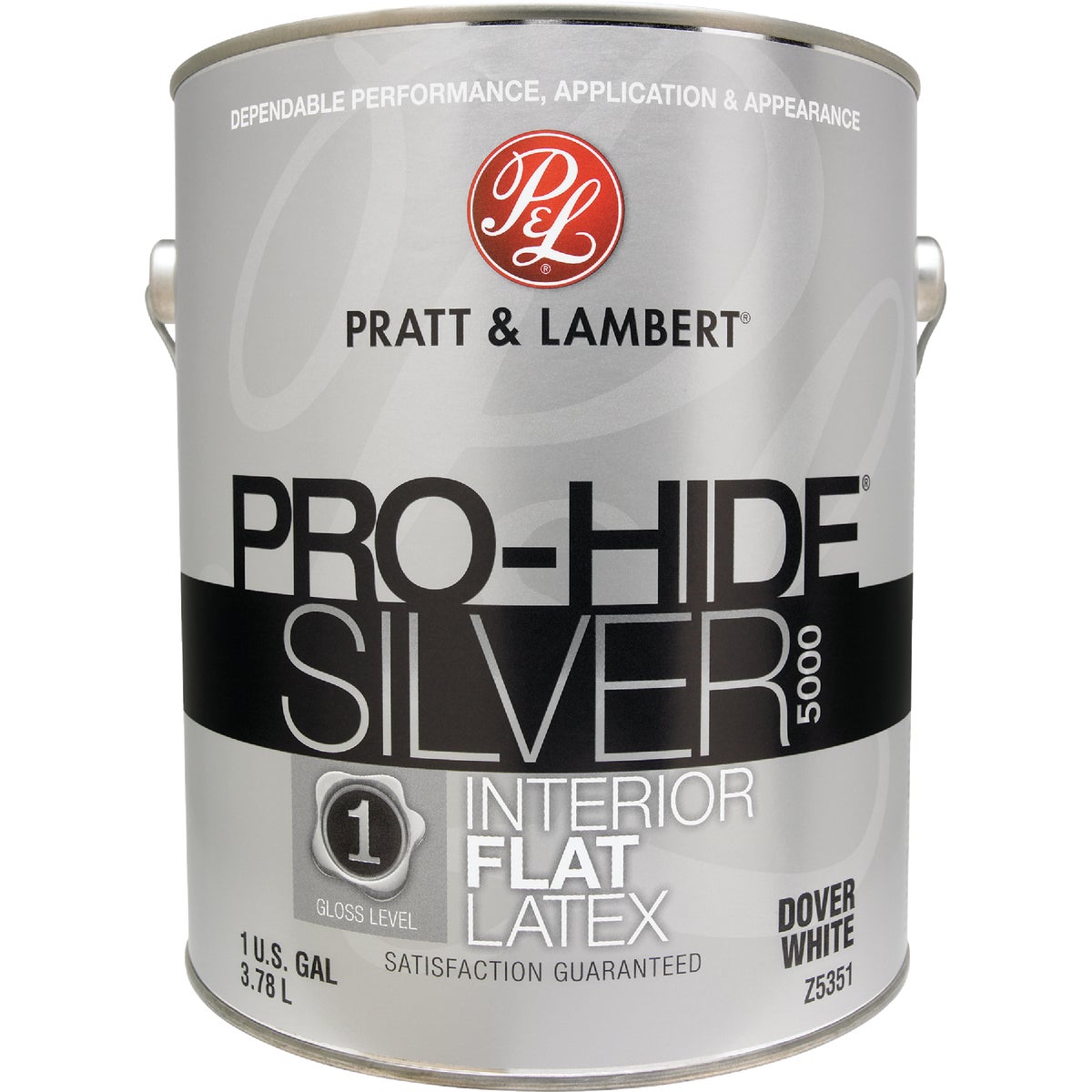 Pratt & Lambert Pro-Hide Silver 5000 Latex Flat Interior Wall Paint, Dover White, 1 Gal.