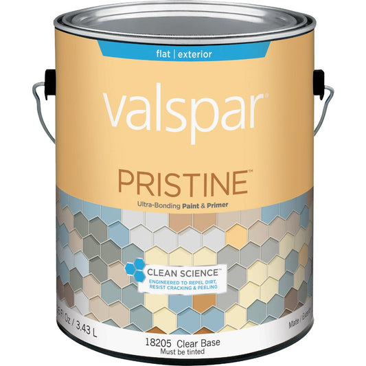 Valspar Pristine 100% Acrylic Paint & Primer Flat Exterior House Paint, Clear Base, 1 Gal.