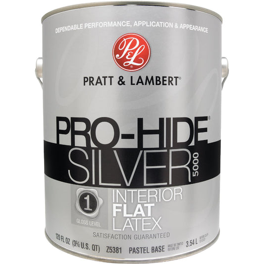 Pratt & Lambert Pro-Hide Silver 5000 Latex Flat Interior Wall Paint, Pastel Base, 1 Gal.