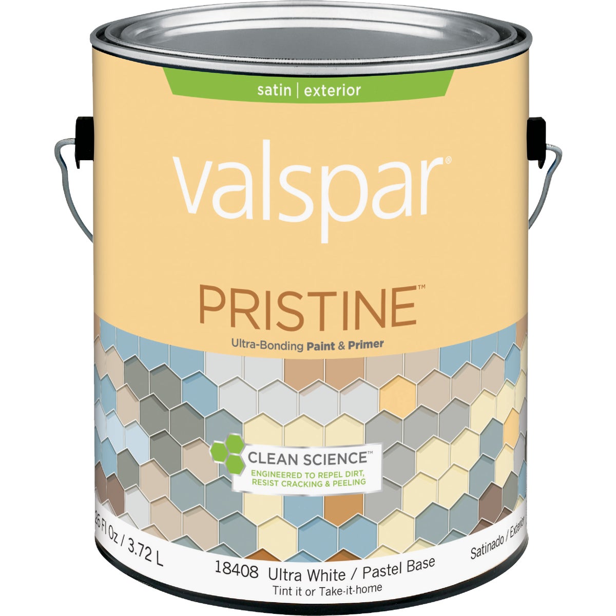 Valspar Pristine 100% Acrylic Paint & Primer Satin Exterior House Paint, Ultra White/Pastel Base, 1 Gal.