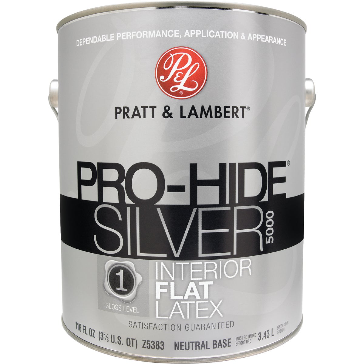 Pratt & Lambert Pro-Hide Silver 5000 Latex Flat Interior Wall Paint, Neutral Base, 1 Gal.