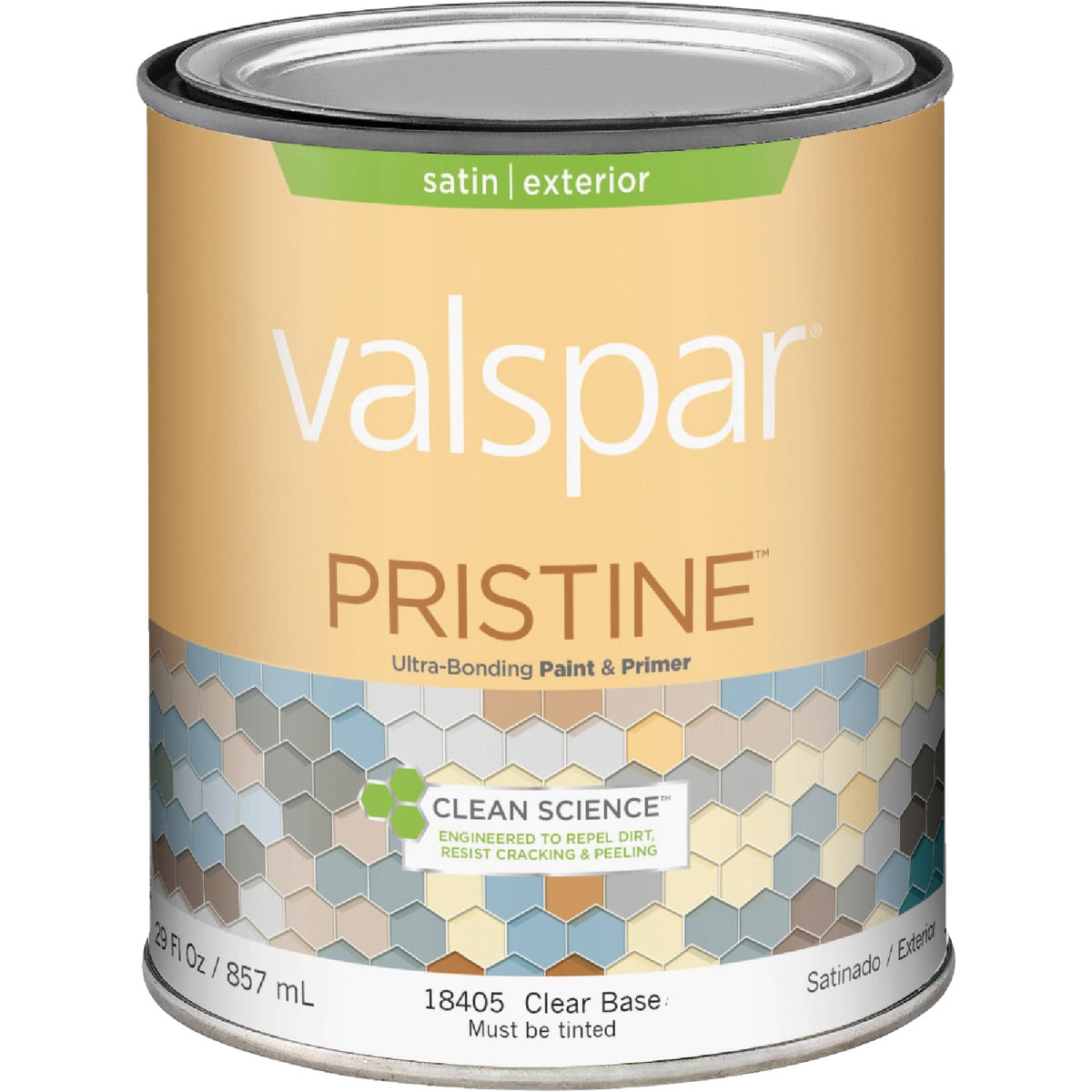 Valspar Pristine 100% Acrylic Paint & Primer Satin Exterior House Paint, Clear Base, 1 Qt.