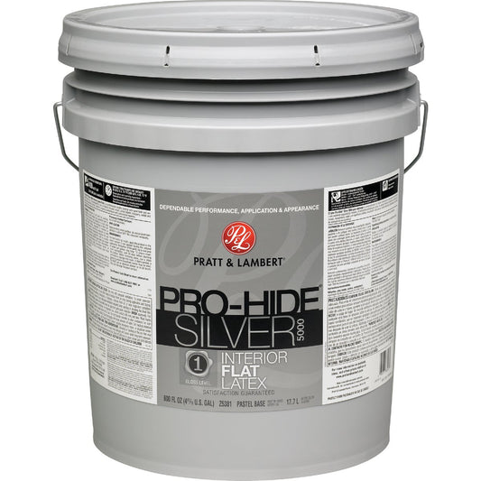 Pratt & Lambert Pro-Hide Silver 5000 Latex Flat Interior Wall Paint, Pastel Base, 5 Gal.