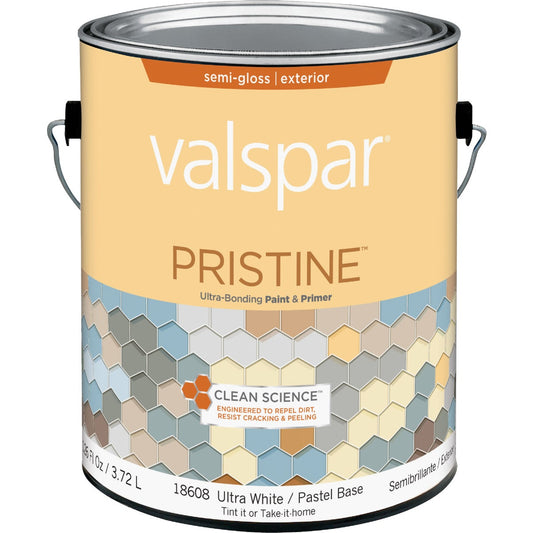 Valspar Pristine 100% Acrylic Paint & Primer Semi-Gloss Exterior House Paint, Ultra White/Pastel Base, 1 Gal.