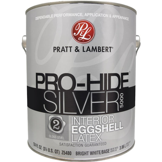 Pratt & Lambert Pro-Hide Silver 5000 Latex Eggshell Interior Wall Paint, Bright White Base, 1 Gal.