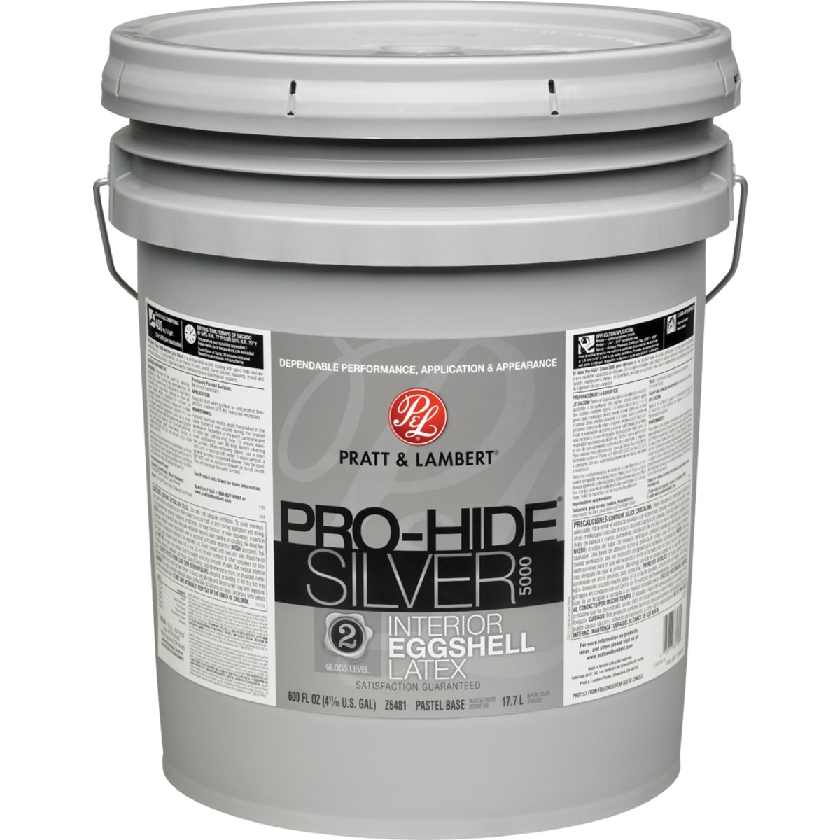 Pratt & Lambert Pro-Hide Silver 5000 Latex Eggshell Interior Wall Paint, Pastel Base, 5 Gal.