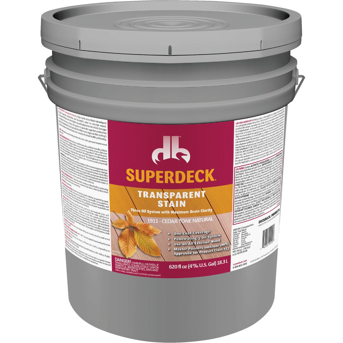 Duckback SUPERDECK Transparent Exterior Stain, Cedar Tone Natural, 5 Gal.