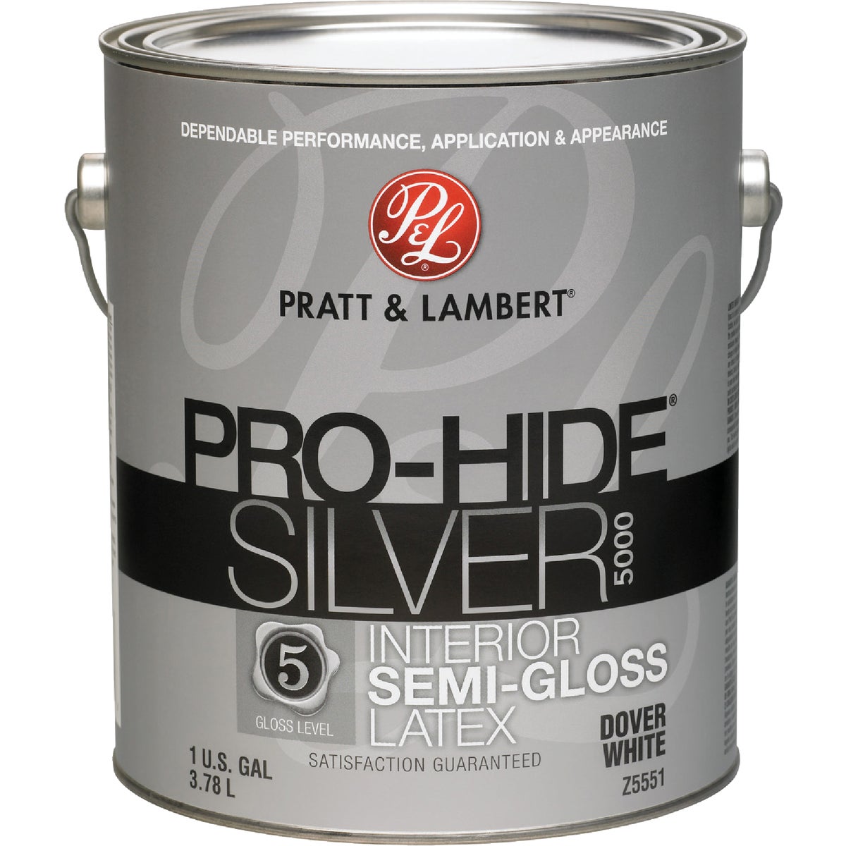 Pratt & Lambert Pro-Hide Silver 5000 Latex Semi-Gloss Interior Wall Paint, Dover White, 1 Gal.