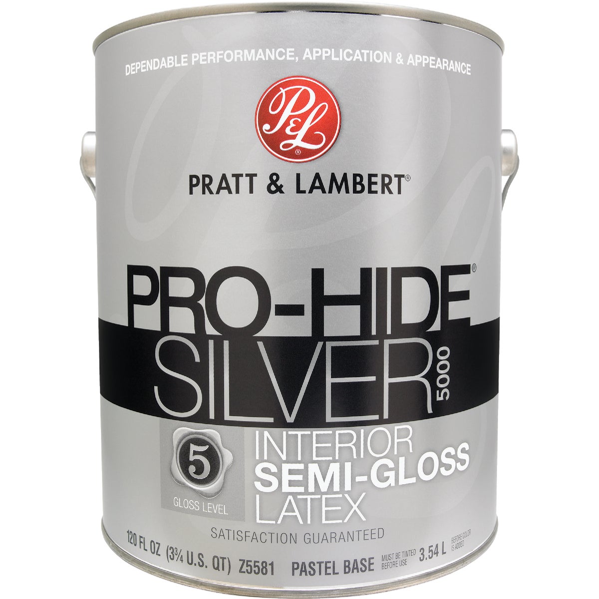 Pratt & Lambert Pro-Hide Silver 5000 Latex Semi-Gloss Interior Wall Paint, Pastel Base, 1 Gal.