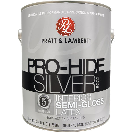 Pratt & Lambert Pro-Hide Silver 5000 Latex Semi-Gloss Interior Wall Paint, Neutral Base, 1 Gal.