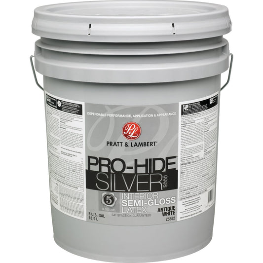 Pratt & Lambert Pro-Hide Silver 5000 Latex Semi-Gloss Interior Wall Paint, Antique White, 5 Gal.