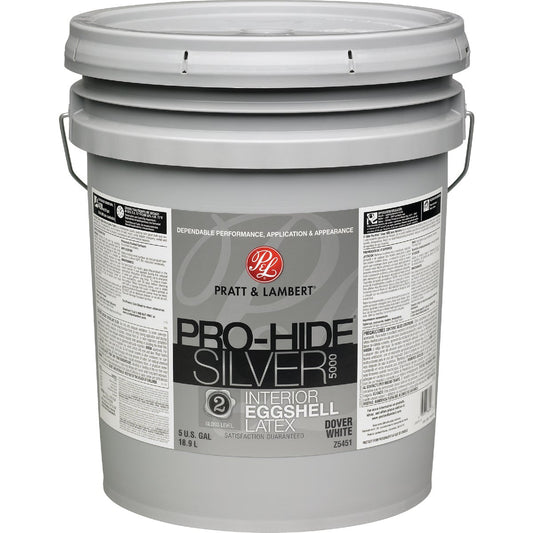 Pratt & Lambert Pro-Hide Silver 5000 Latex Eggshell Interior Wall Paint, Dover White, 5 Gal.