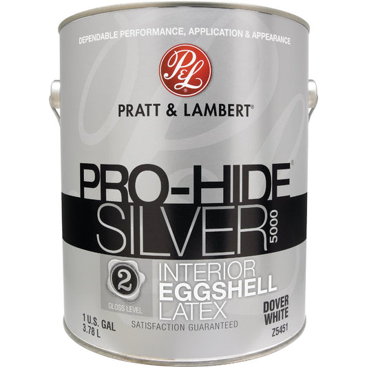 Pratt & Lambert Pro-Hide Silver 5000 Latex Eggshell Interior Wall Paint, Dover White, 1 Gal.