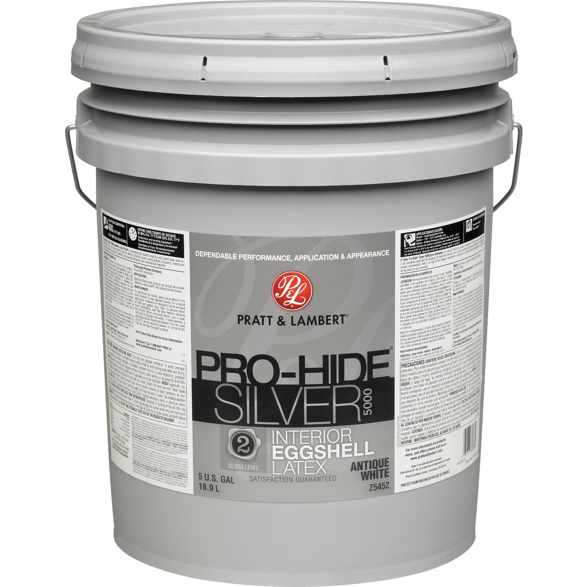 Pratt & Lambert Pro-Hide Silver 5000 Latex Eggshell Interior Wall Paint, Antique White, 5 Gal.