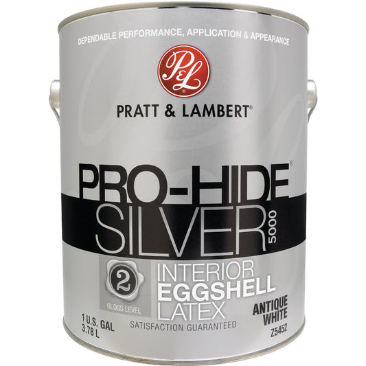 Pratt & Lambert Pro-Hide Silver 5000 Latex Eggshell Interior Wall Paint, Antique White, 1 Gal.