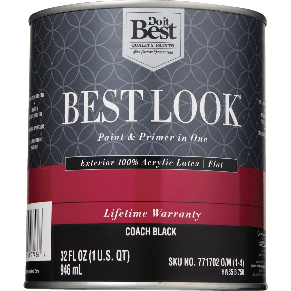 Best Look 100% Acrylic Latex Paint & Primer In One Flat Exterior House Paint, Coach Black, 1 Qt.