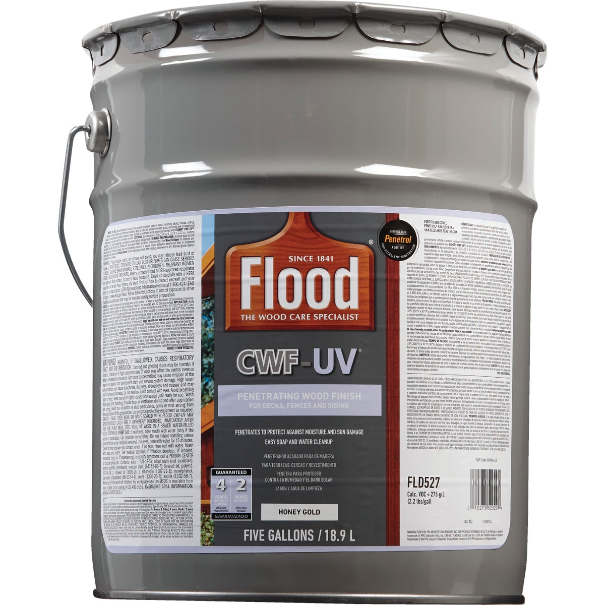 Flood CWF-UV Oil-Modified Fence Deck and Siding Wood Finish, Honey Gold, 5 Gal.