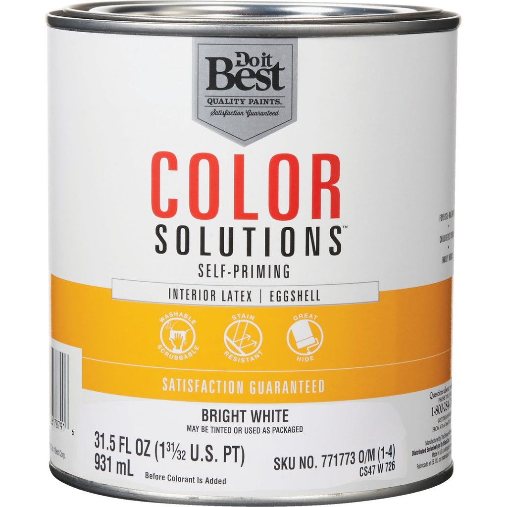 Do it Best Color Solutions Latex Self-Priming Eggshell Interior Wall Paint, Bright White, 1 Qt.