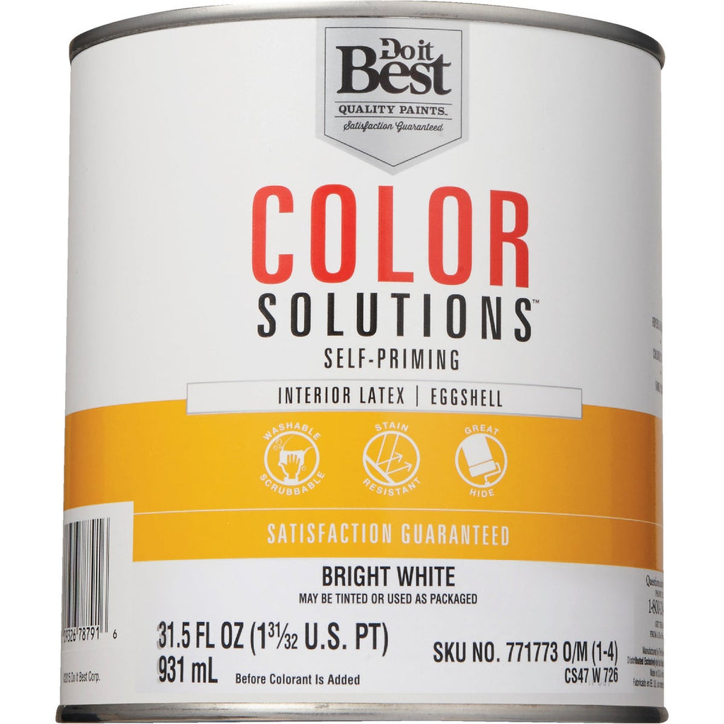 Do it Best Color Solutions Latex Self-Priming Eggshell Interior Wall Paint, Bright White, 1 Qt.