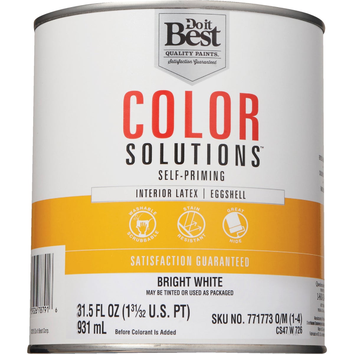 Do it Best Color Solutions Latex Self-Priming Eggshell Interior Wall Paint, Bright White, 1 Qt.
