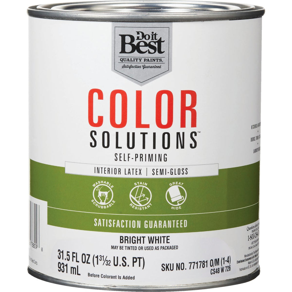Do it Best Color Solutions Latex Self-Priming Semi-Gloss Interior Wall Paint, Bright White, 1 Qt.