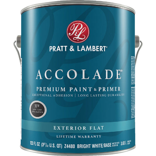 Pratt & Lambert Accolade 100% Acrylic Paint & Primer Flat Exterior House Paint, Bright White Base, 1 Gal.