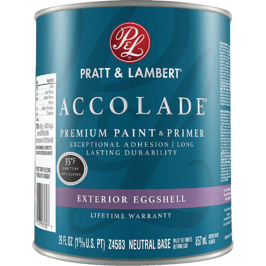 Pratt & Lambert Accolade 100% Acrylic Paint & Primer Eggshell Exterior House Paint, Neutral Base, 1 Qt.