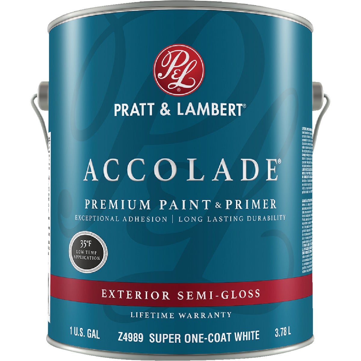 Pratt & Lambert Accolade 100% Acrylic Paint & Primer Semi-Gloss Exterior House Paint, Super One Coat White, 1 Gal.