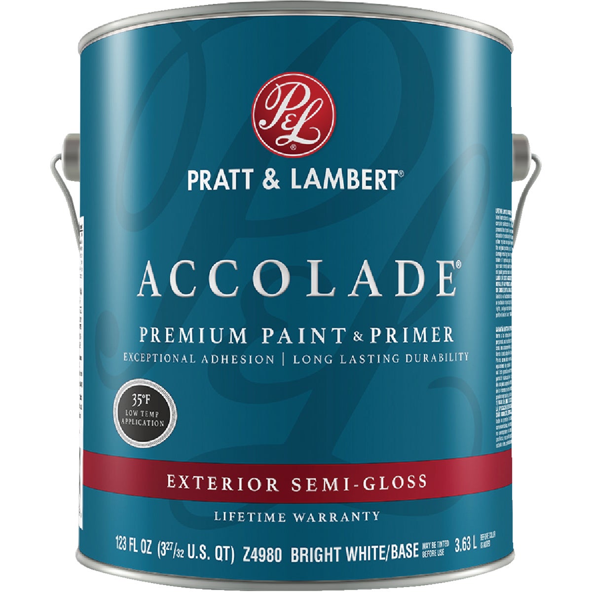 Pratt & Lambert Accolade 100% Acrylic Paint & Primer Semi-Gloss Exterior House Paint, Bright White Base, 1 Gal.