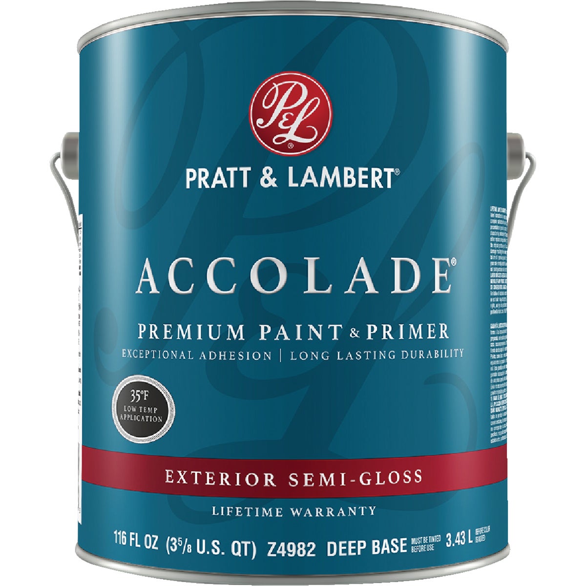 Pratt & Lambert Accolade 100% Acrylic Paint & Primer Semi-Gloss Exterior House Paint, Deep Base, 1 Gal.