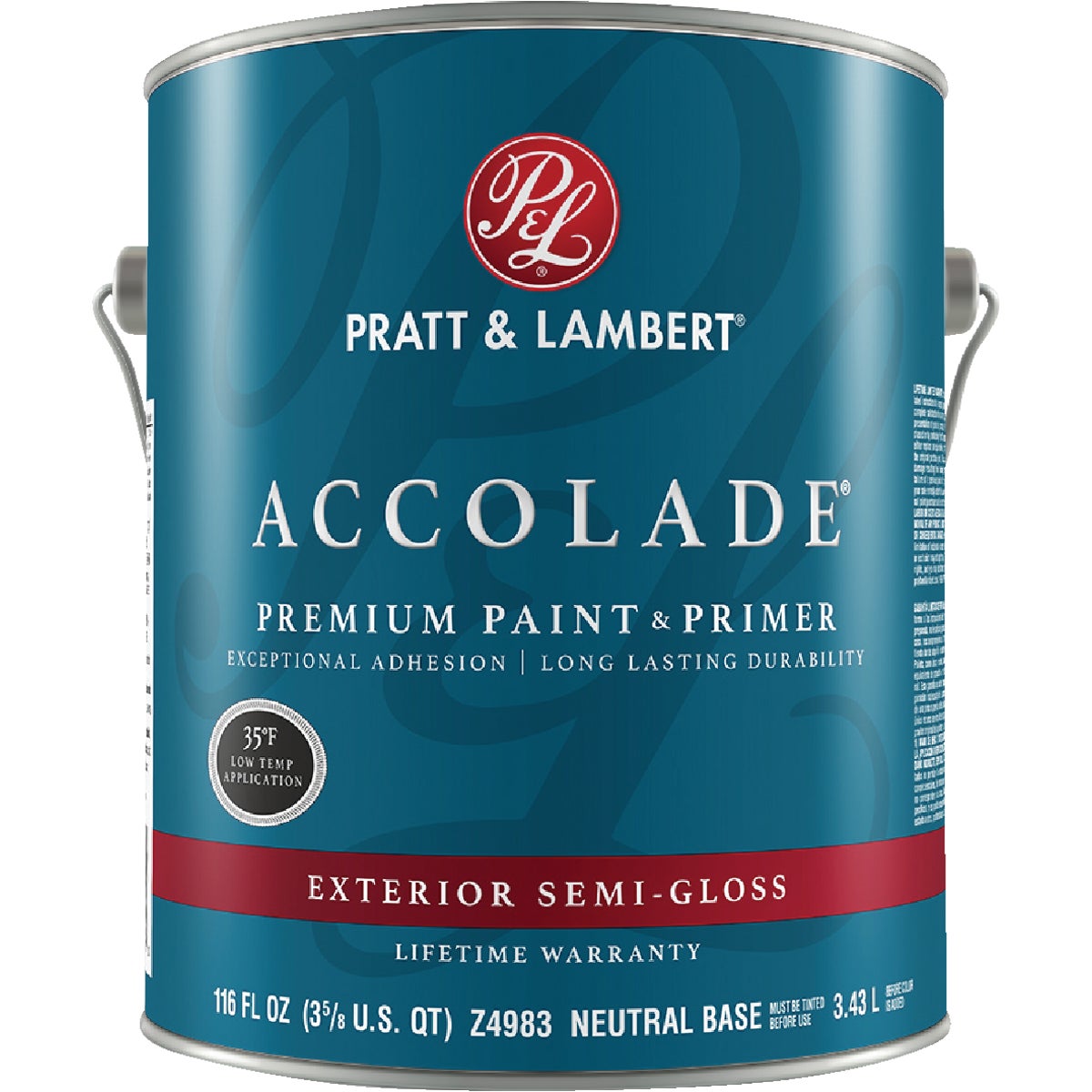 Pratt & Lambert Accolade 100% Acrylic Paint & Primer Semi-Gloss Exterior House Paint, Neutral Base, 1 Gal.