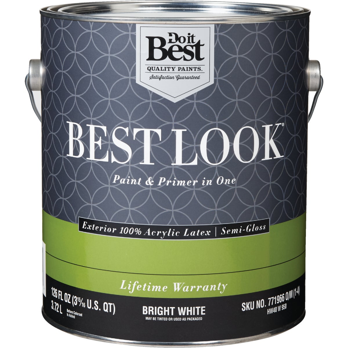 Best Look 100% Acrylic Latex Paint & Primer In One Semi-Gloss Exterior House Paint, Bright White, 1 Gal.