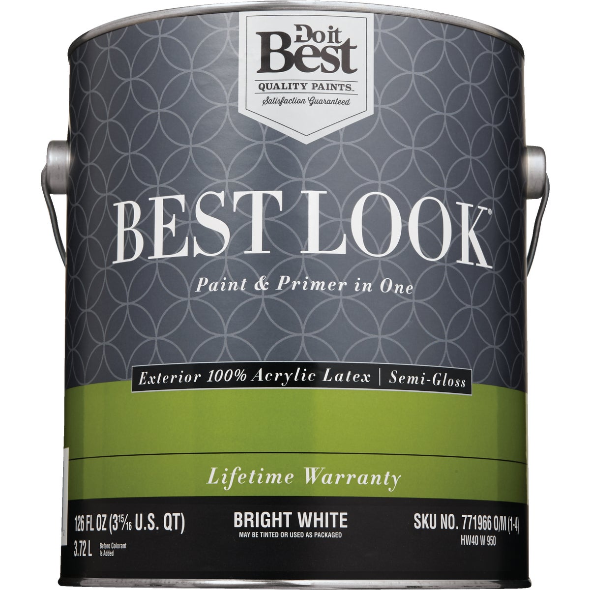 Best Look 100% Acrylic Latex Paint & Primer In One Semi-Gloss Exterior House Paint, Bright White, 1 Gal.