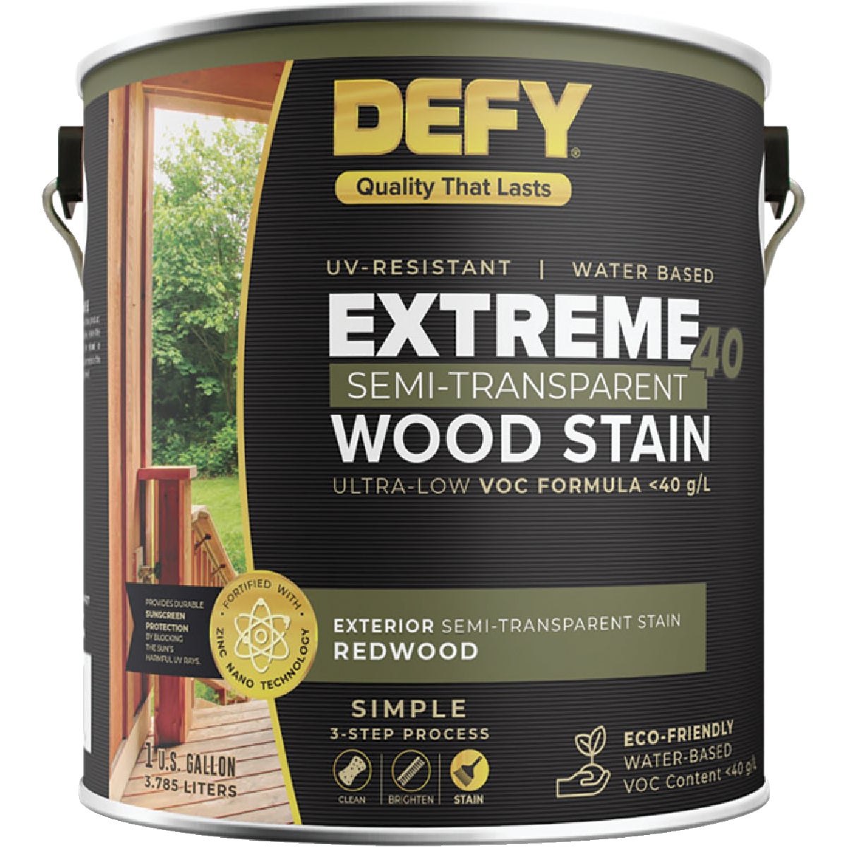 Defy Extreme 40 VOC-Compliant Semi-Transparent Exterior Wood Stain, Redwood, 1 Gal.