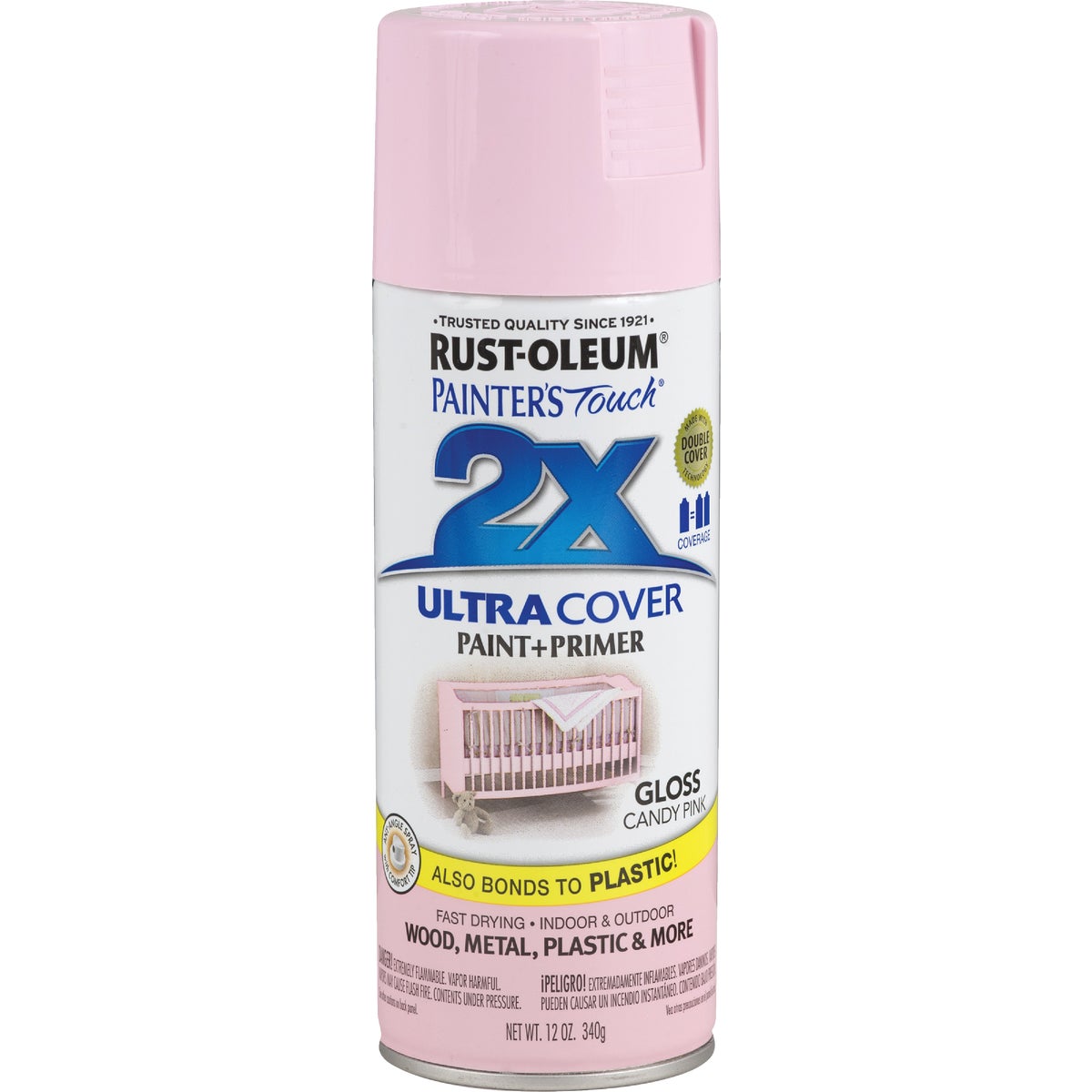 Rust-Oleum Painter's Touch 2X Ultra Cover 12 Oz. Gloss Paint + Primer Spray Paint, Candy Pink