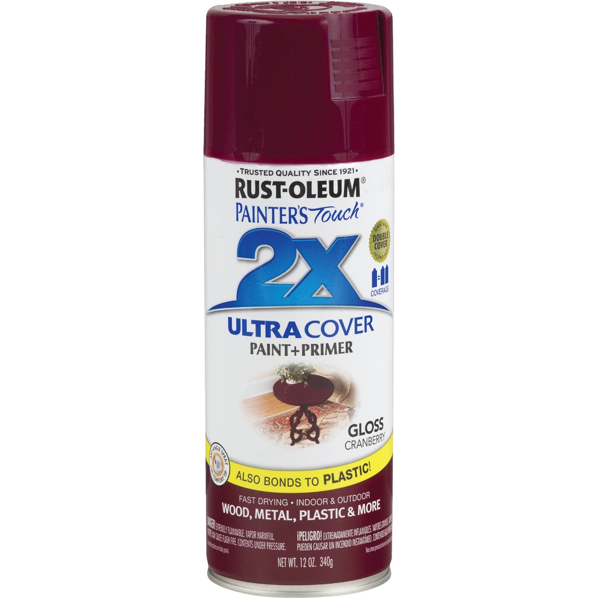 Rust-Oleum Painter's Touch 2X Ultra Cover 12 Oz. Gloss Paint + Primer Spray Paint, Cranberry